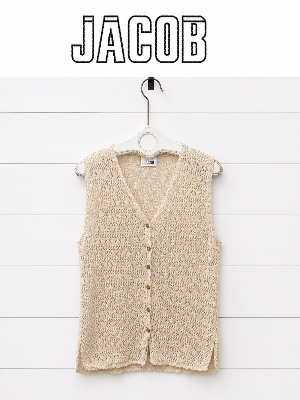 Jacob Vintage Crochet Vest – Cream – Size M